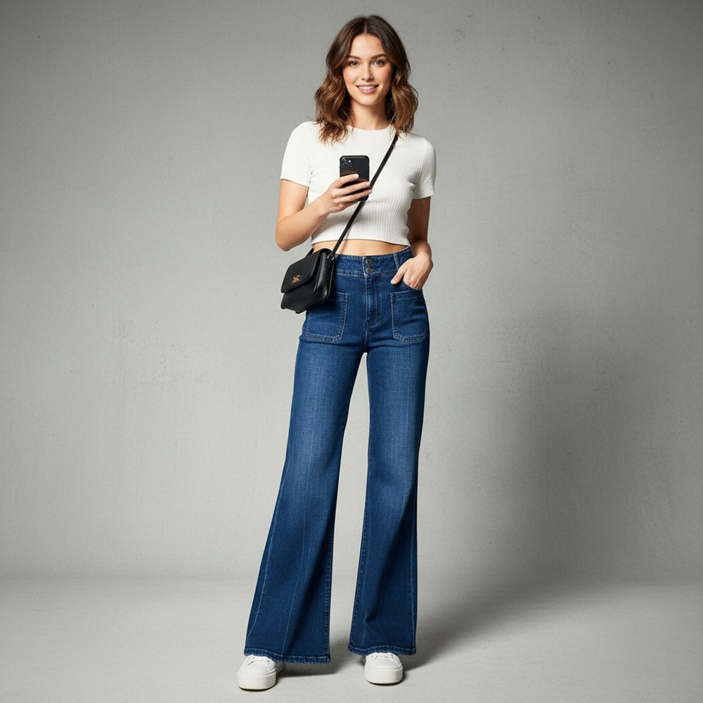 Anthropologie The Junie Wide Leg High Rise Jeans Size 27 Nautical Flare Boho
